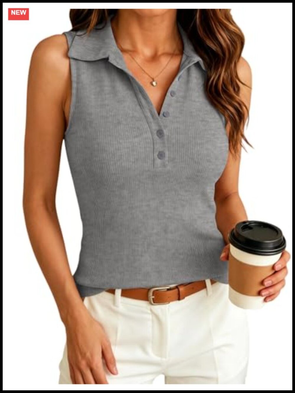 Ribbed V Neck Sleeveless Tank Top Slim Fit Summer Shirt